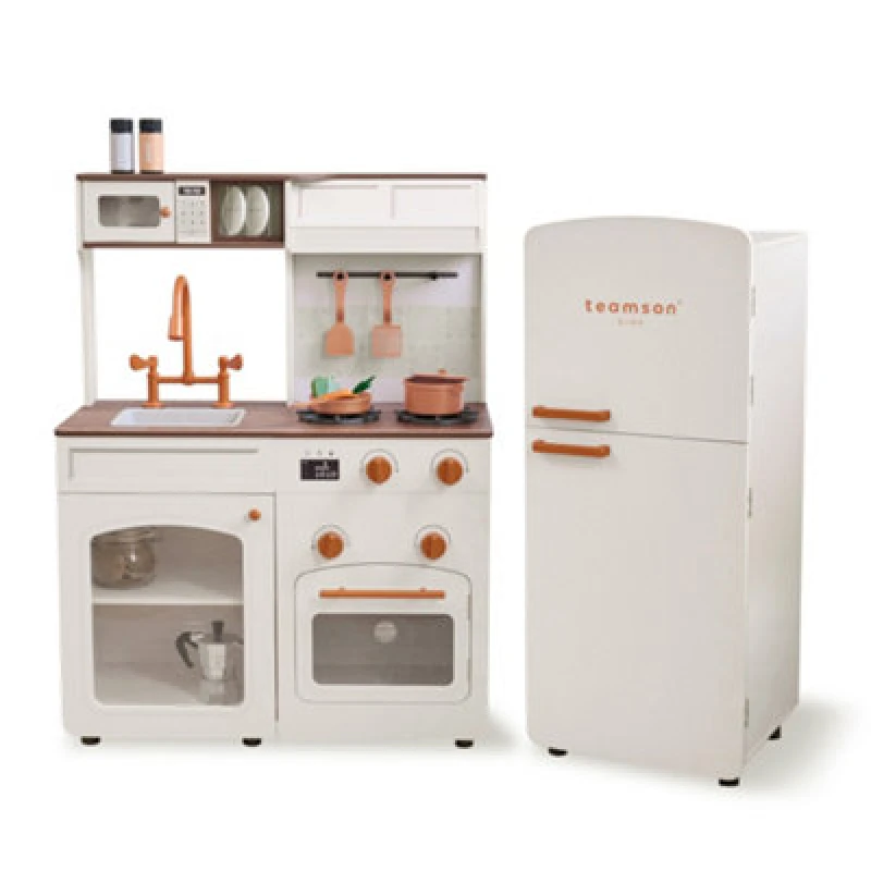 Image of Teamson Kids Wooden Play Kitchen With Modular Fridge, Sink & 14 Accessories