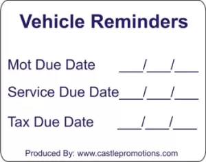 Image of Outdoor Grade Vinyl Sticker - White - MOT Reminder- CASTLE PROMOTIONS- V469