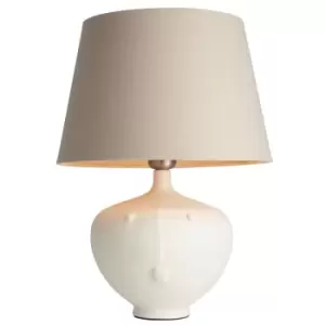 image of Mrs & Cici Base & Shade Table Lamp Matt White Ceramic & Grey Linen Mix Fabric