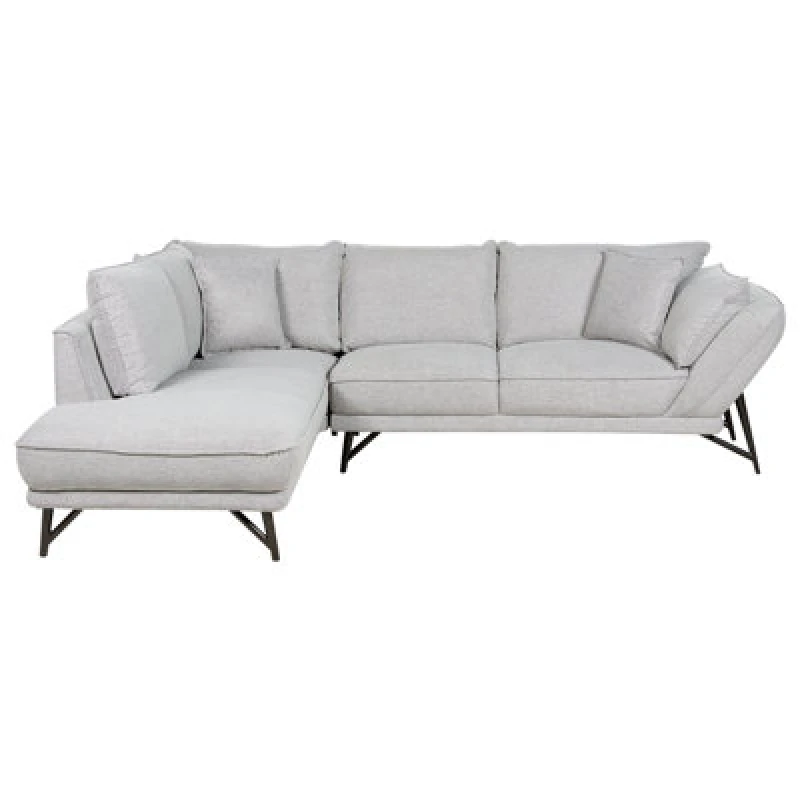 Image of Beliani Corner Sofa 3 Seater Elga Linen Light Grey Right Hand