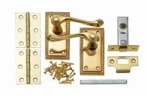 image of Wickes Cheshire Georgian Scroll Latch Door Handle Set - Polished Brass 1 Pair