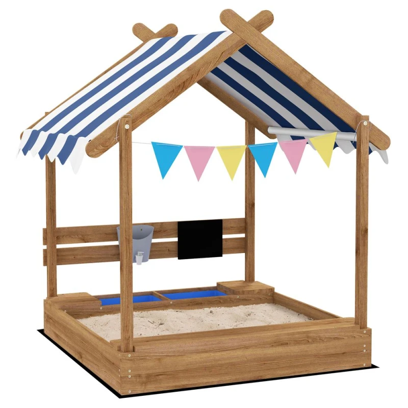 Image of Outsunny Wooden Sandbox with Canopy for 3-7 Years, Outdoor and Garden Use, Brown Brown unisex