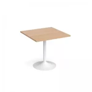 image of Genoa square dining table with white trumpet base 800mm - beech