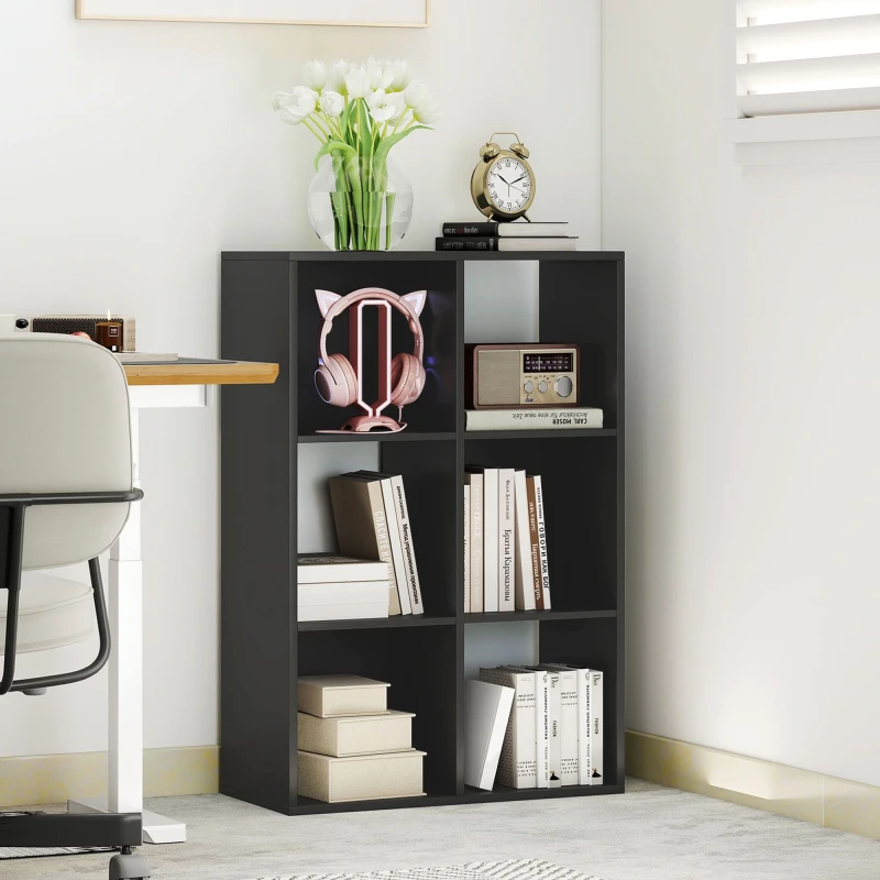 Image of HOMCOM HOMCOM 6-Cube Bookshelf, Freestanding 3-Tier Bookcase for Home Office in Black One Size Unisex 5063603044289