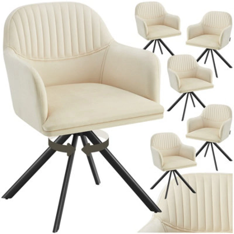 Image of tectake Armchair Lona Set Of 6 - Cream/Black in Cream Size: 6 Pack Cream Unisex 6 Pack