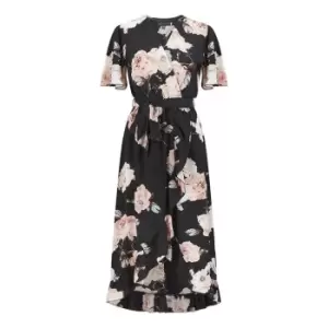 Image of Mela London Black Rose Bubble Crepe Wrap Dress - Black
