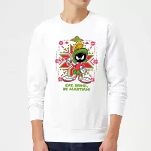 Image of Looney Tunes Eat Drink Be Martian Christmas Jumper - White - XXL