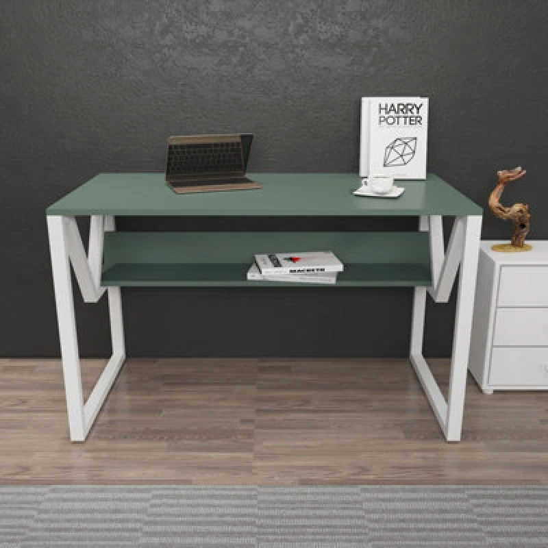 Image of Decorotika Lona Computer Desk Study Desk With A Hidden Shelf - Green And White, Multi LON47CD06