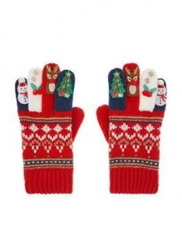 Image of Monsoon Girls Festive Novelty Gloves - Red, Size 3-6 Years