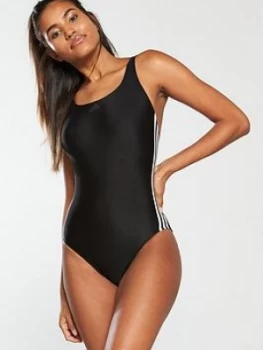 Image of adidas Fit 3 Stripe Swimsuit - Black, Size 30, Women