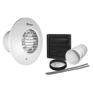 image of Xpelair DX100HPTR Humidistat Pull Cord Timer Round Extractor Fan with Wall Kit - 93009AW