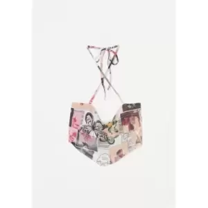Image of Missguided Mesh Ruched Cowl Neck Halter Cami - Multi