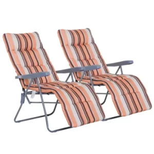 Image of Outsunny 2Pc Folding Sun Loungers Set-Orange/Brown