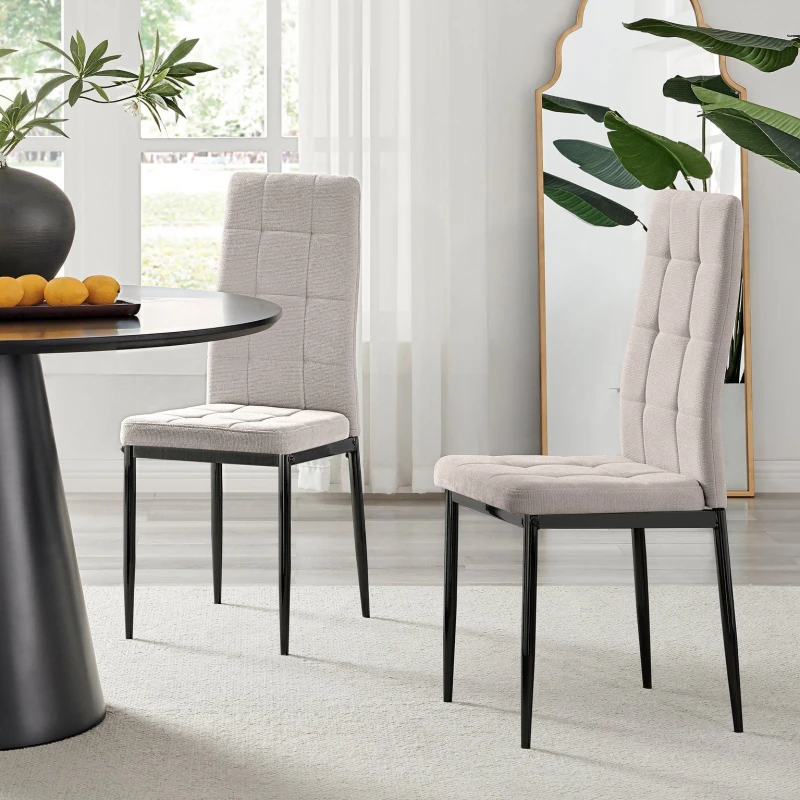 Image of FurnitureboxUK FurnitureboxUK Set 2 Paloma Modern Fabric Dining Chairs On Black Legs in Cream Cream One Size Unisex 5056542696824