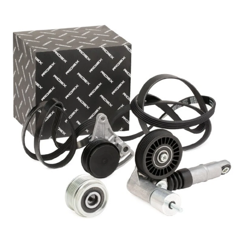 Image of RIDEX 542R0106 V-ribbed belt set Check alternator freewheel clutch & replace if necessary, Pulleys: with freewheel belt pulley EPDM (ethylene propylen