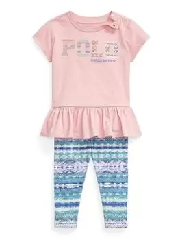 Image of Ralph Lauren Baby Girl Short Sleeve T Shirt And Legging Set - Rose Pink, Rose Pink, Size 12 Months