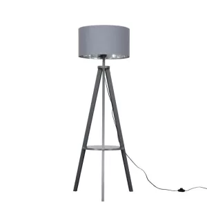 Image of Morrigan Grey Wood Tripod Floor Lamp with XL Mustard Reni Shade