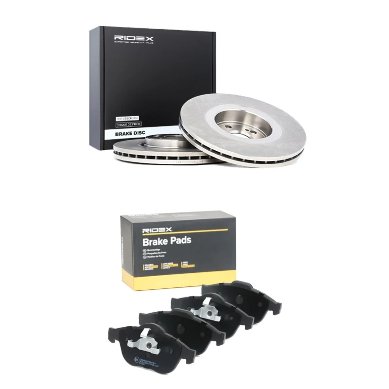 Image of RIDEX 3405B2714 Brake disc and pads set Front Axle, Brake Disc Type: internally vented, excl. wear warning contact Brake Set,disc brakes (3405)