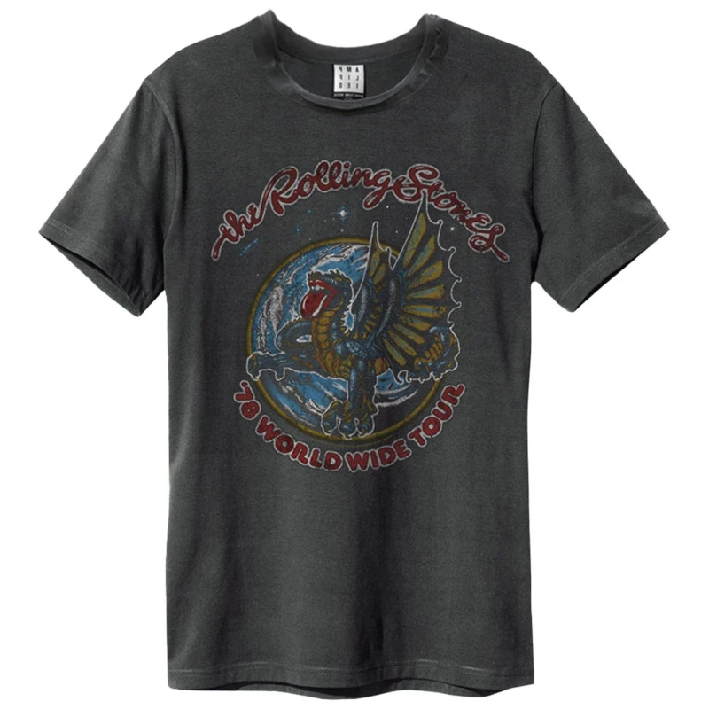 Image of Amplified Amplified Men World Tour The Rolling Stones T-Shirt in Charcoal Size: X-Small Charcoal XS Male 5063238179486