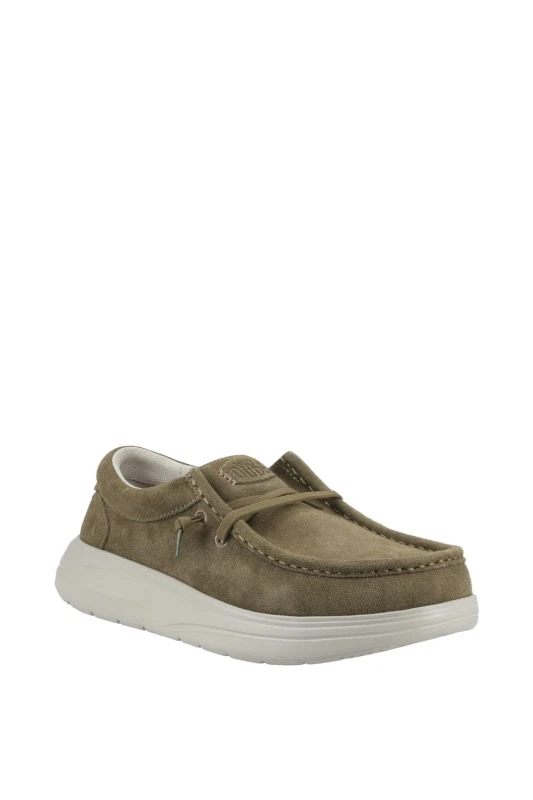 Image of HEYDUDE Mens Wally X Suede Shoes in Dark Olive Size: 9 Dark Olive Male 9