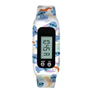 image of Disney Lilo and Stitch White LCD Tracker Watch with Printed Silicone Strap LAS4030