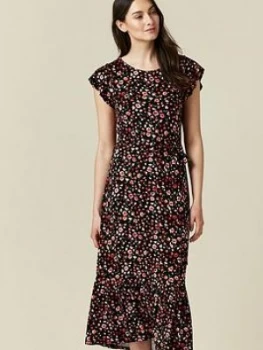 Image of Wallis Ditsy Midi Dress - Black, Size 10, Women