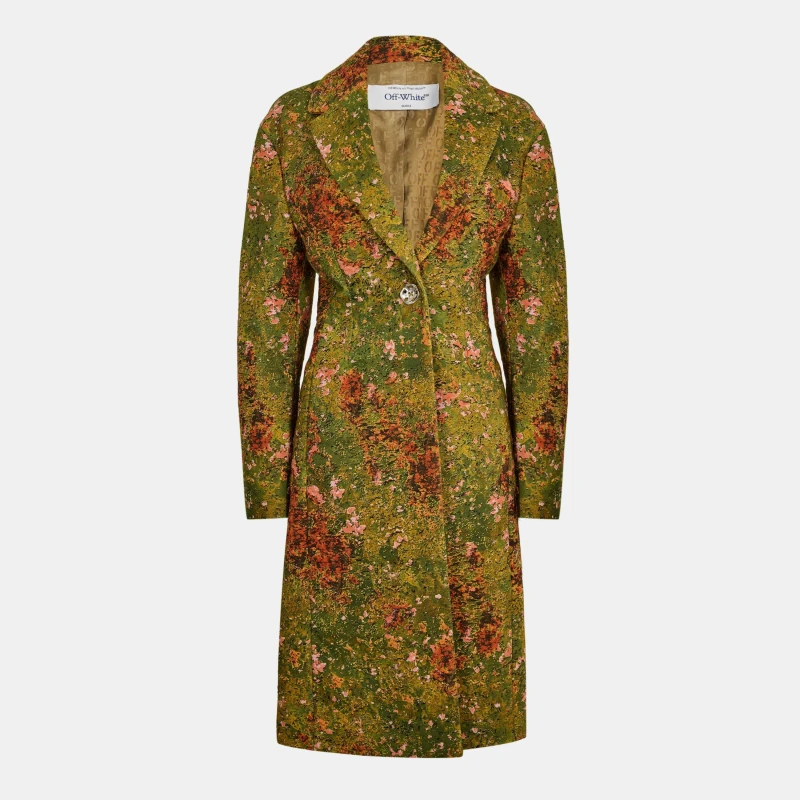 Image of Off White Womens Diagonal Stripe Overcoat Green/Red female 6 (2XS)