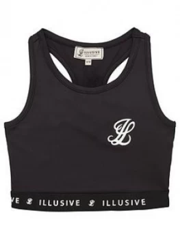 Image of Illusive London Girls Core Logo Bralette - Black, Size Age: 9-10 Years, Women
