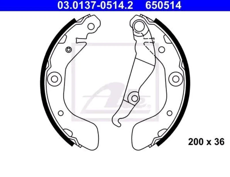 Image of ATE 03.0137-0514.2 Brake Shoes with lever Brake Shoe Set (70)