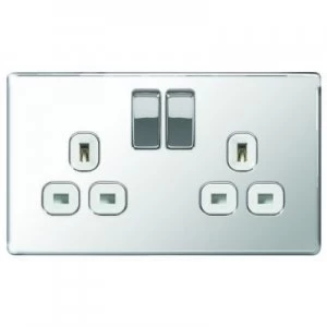 Image of Wickes 13A Screwless Flat Plate Twin Switched Socket - Polished Silver