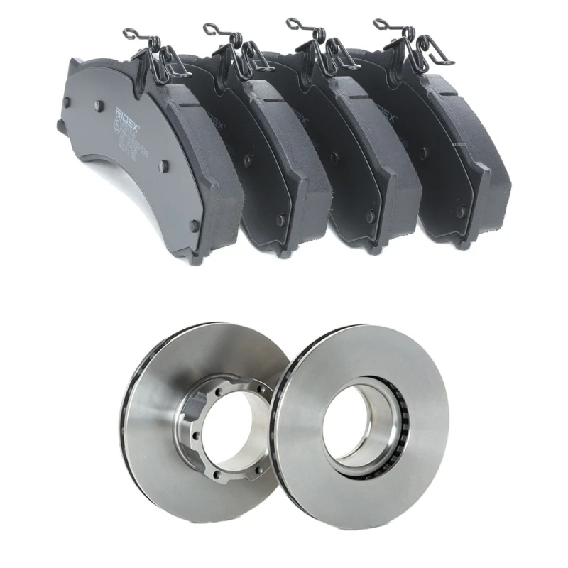 Image of RIDEX 3405B2110 Brake disc and pads set Front Axle, Brake Disc Type: internally vented, prepared for wear warning indicator Brake Set,disc brakes (34