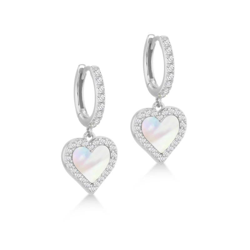 Image of Be You Sterling Silver Mother of Pearl Heart Drop Earring Sterling Silver female One Size