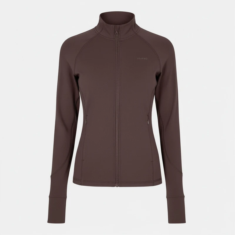 Image of USA Pro Womens Core Fitness Long Sleeve Slim Fit Performance Training Jacket Espresso female 8 (36)