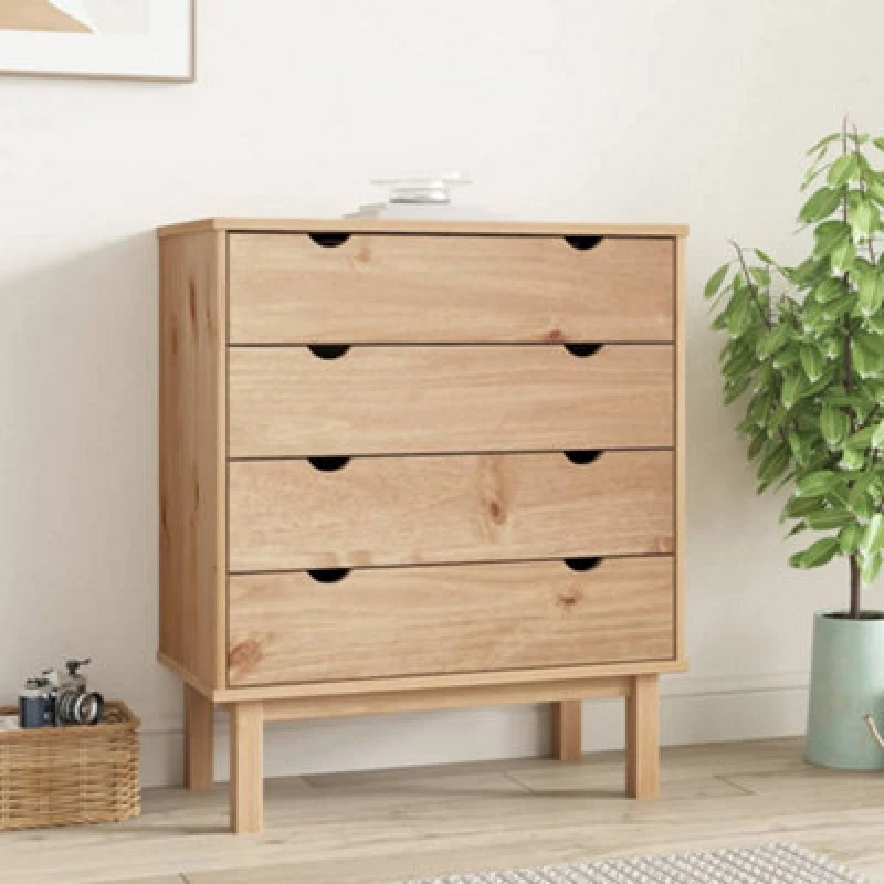 Image of Vidaxl Drawer Cabinet Otta 76.5X39.5X90Cm Solid Wood Pine, Brown 348582