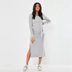 Missguided Maternity Split Side Belted Midi Dress - Grey