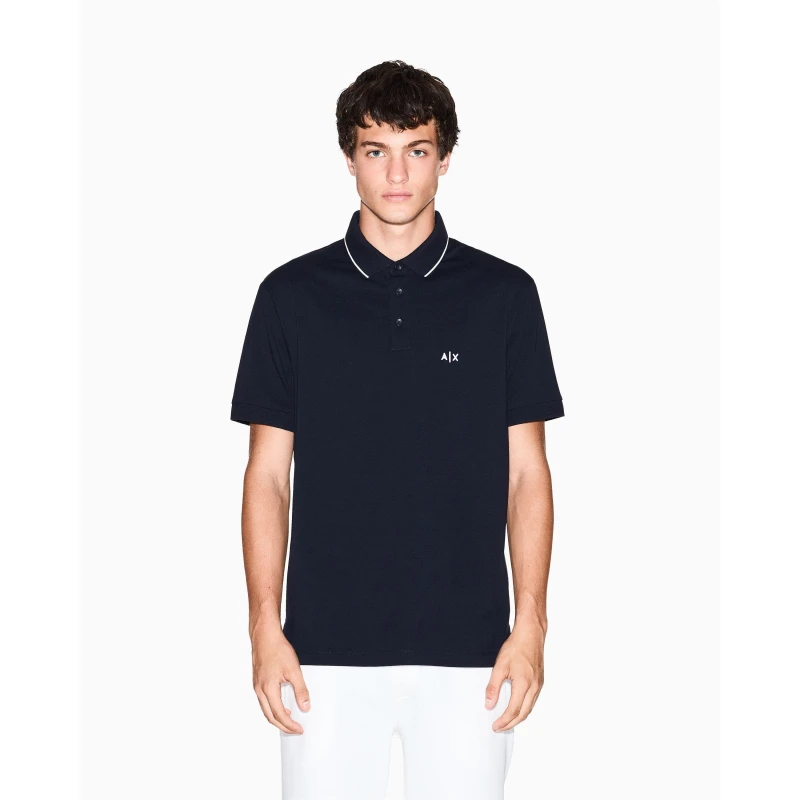 Image of Armani Exchange Mens Short Sleeve Polo Shirts Deep Navy male S