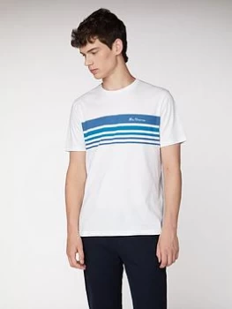 image of Ben Sherman Striped Chest Print T-Shirt - White, Size L, Men