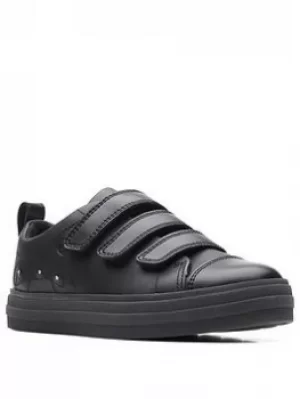 Image of Clarks Clarks Kids Flare Bright Light Up Strap School Shoe, Black Leather, Size 1 Older
