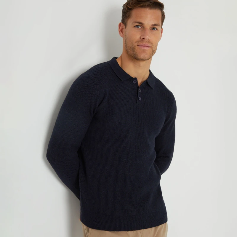 Image of Threadbare 'Harlow' Knitted Long Sleeve Polo Jumper Navy