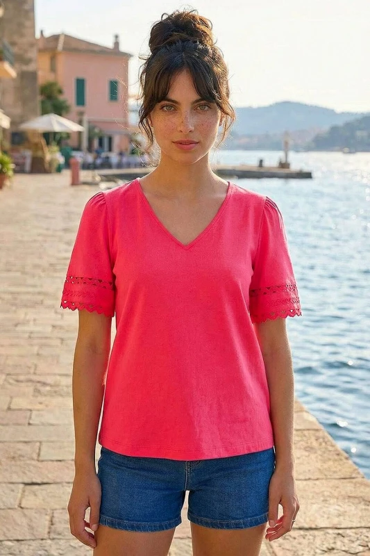 Image of Dusk Womens Ric Rac Trim T-Shirt in Pink Size: 12 Pink Female 12