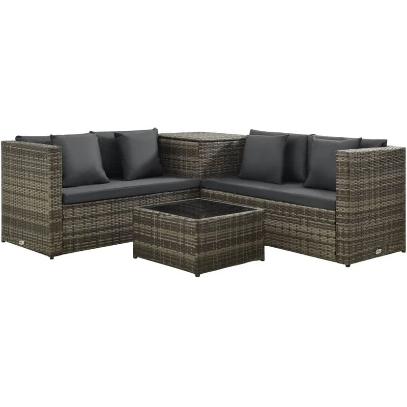 Image of VIDAXL 4 Piece Garden Lounge Set with Cushions Poly Rattan Grey Vidaxl 8720286149997