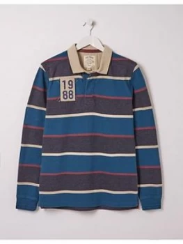 FatFace Multi Stripe Rugby Top Polo Shirt - Navy, Size S, Men