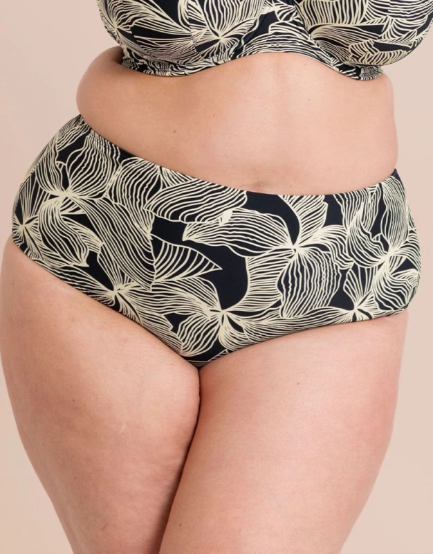 Image of Curvy Kate Womens Ripple Reef High Waist Bikini Brief Bottoms in Black Size: Small Black Female S