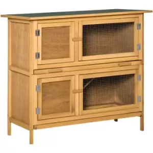 Image of Double Decker Rabbit Hutch Bunny Cage Pet House Outdoor w/ Tray, Yellow - Pawhut