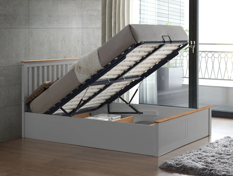Image of Bedmaster Bedmaster Malmo Wooden Ottoman Bed And Cotswold 3000 Pocket Sprung Natural Mattress in Grey Size: Double Grey Double Unisex 9507689222422