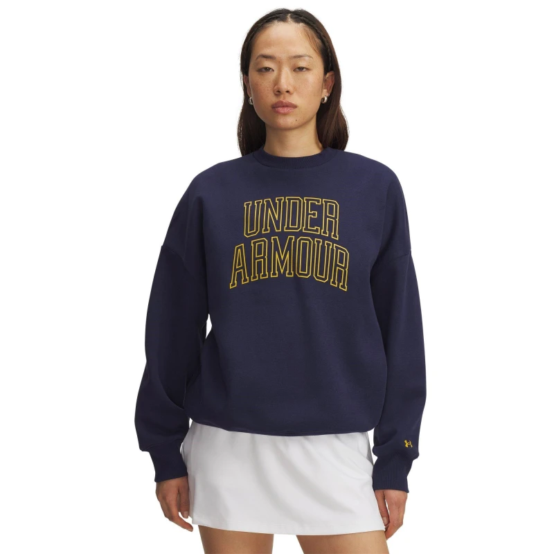 Image of Under Armour Womens Varsity Crew Sweatshirt Navy/Gold female 14 (L)