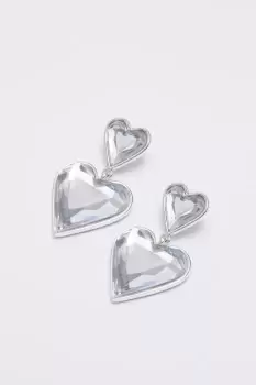 image of Silver Crystal Mirror Back Heart Earrings