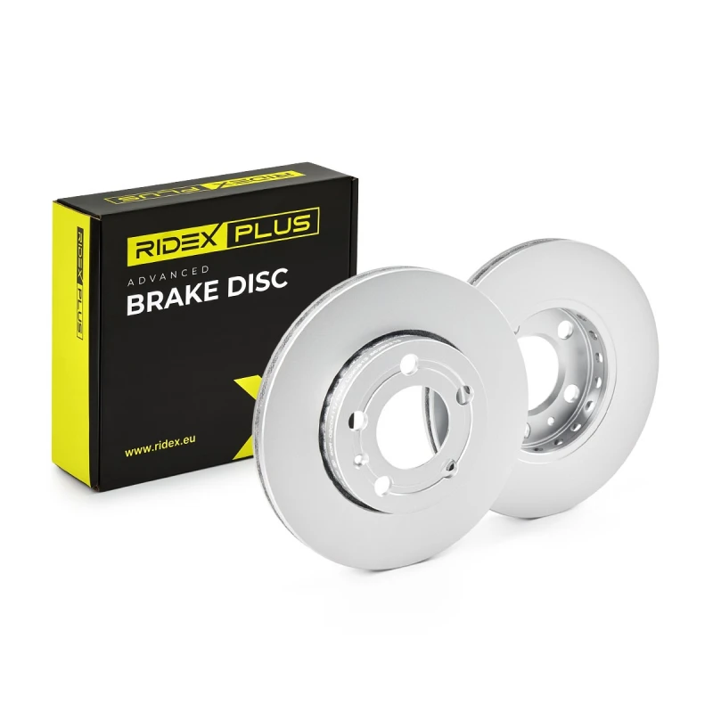 Image of RIDEX PLUS 82B0339P Brake disc Front Axle, Vented, Grey Cast Iron, Coated, High-carbon, with bolts/screws Grey Cast Iron Brake Disc (82)