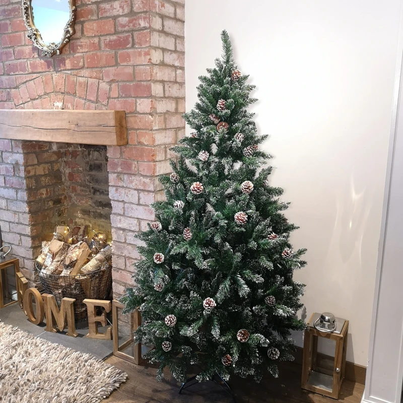 Image of Samuel Alexander 6ft (180cm) Rocky Mountain Pine Green Artificial Christmas Tree Snow Tip and Pine Cones Green