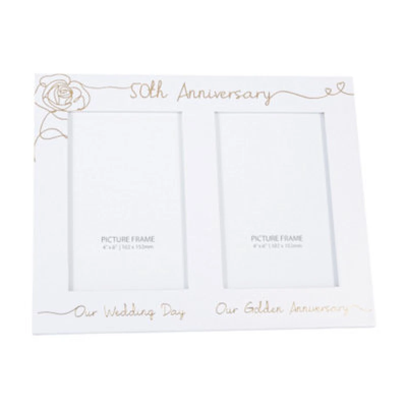 Image of Happy Homewares Beautiful Double Picture Frame For 50Th Wedding Anniversary - Gold Foil Text